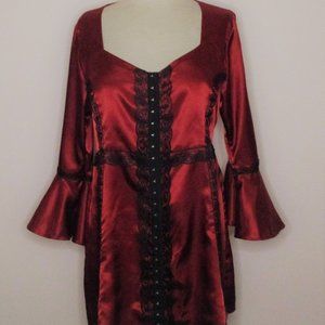 Dare to Wear Enchanted Red Black Satin Top 1X EUC